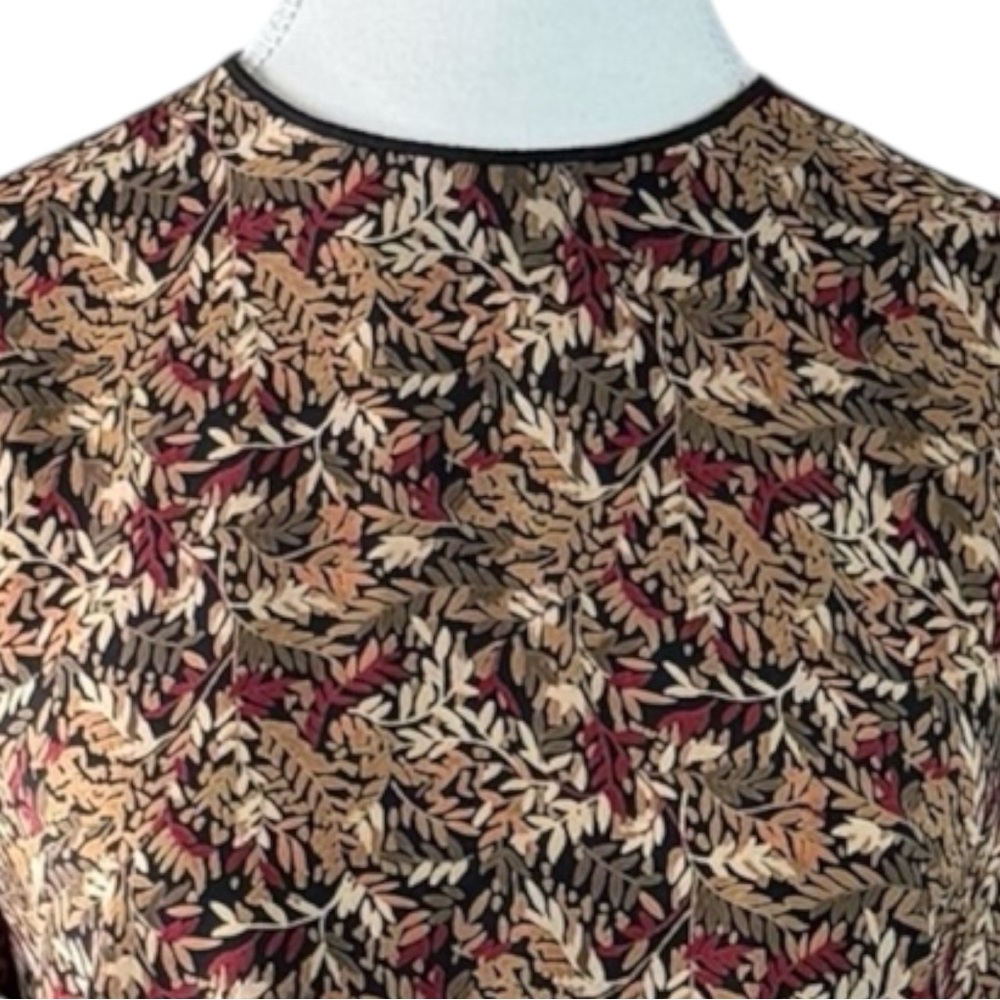 Angelica Vintage 1994 Rayon Blouse Leaf Print USA Made Black Women Sz 2 Career